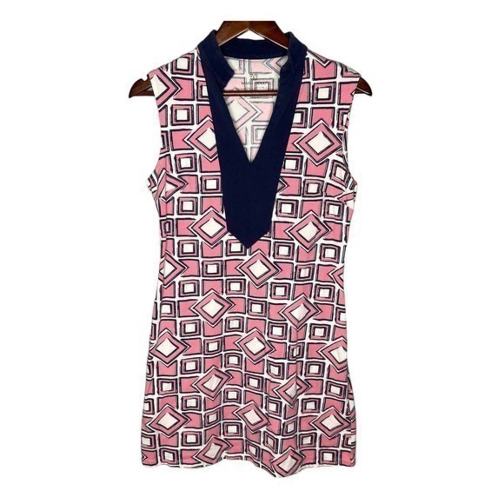 Mahi Gold sleeveless v-neck tunic dress pink abstract print made in USA small